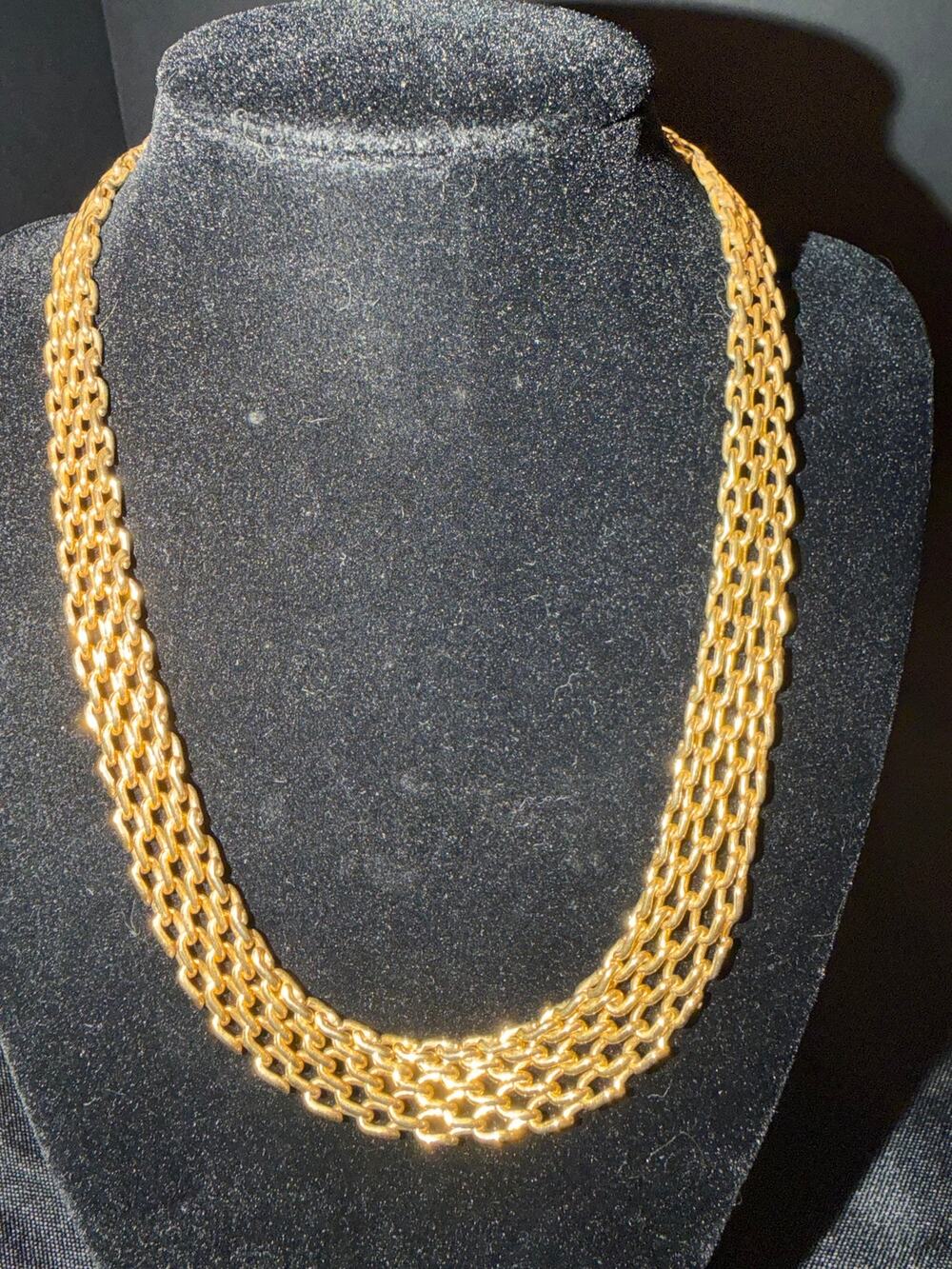 Vintage Gold-Tone Graduated Mesh Chain Choker Necklace MCM Statement Collar 18"